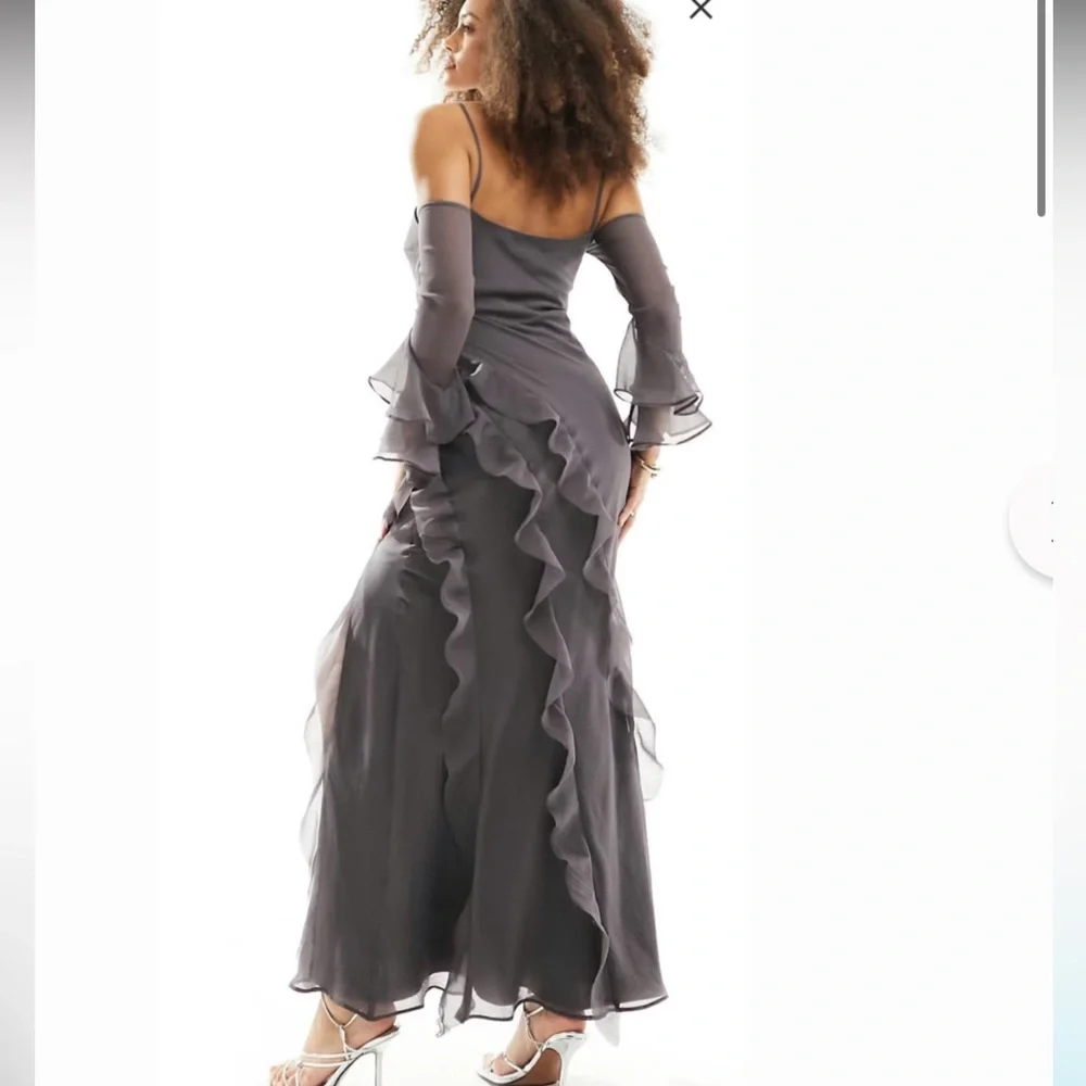 NEW ASOS Charcoal Ruffle Maxi Dress - Picture 2 of 2